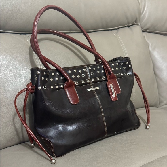 La philipe large dark brown leather trim bag - Picture 2 of 9